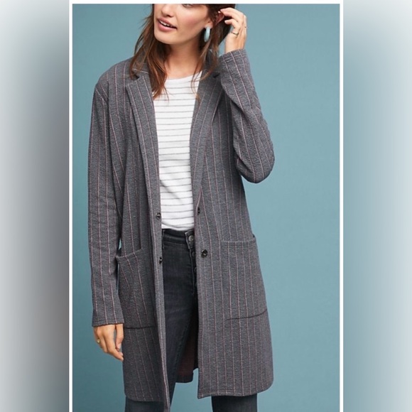 NWT Anthropologie Women’s Harlyn Morgan’s Gray Pinstripe Longline Blazer Small